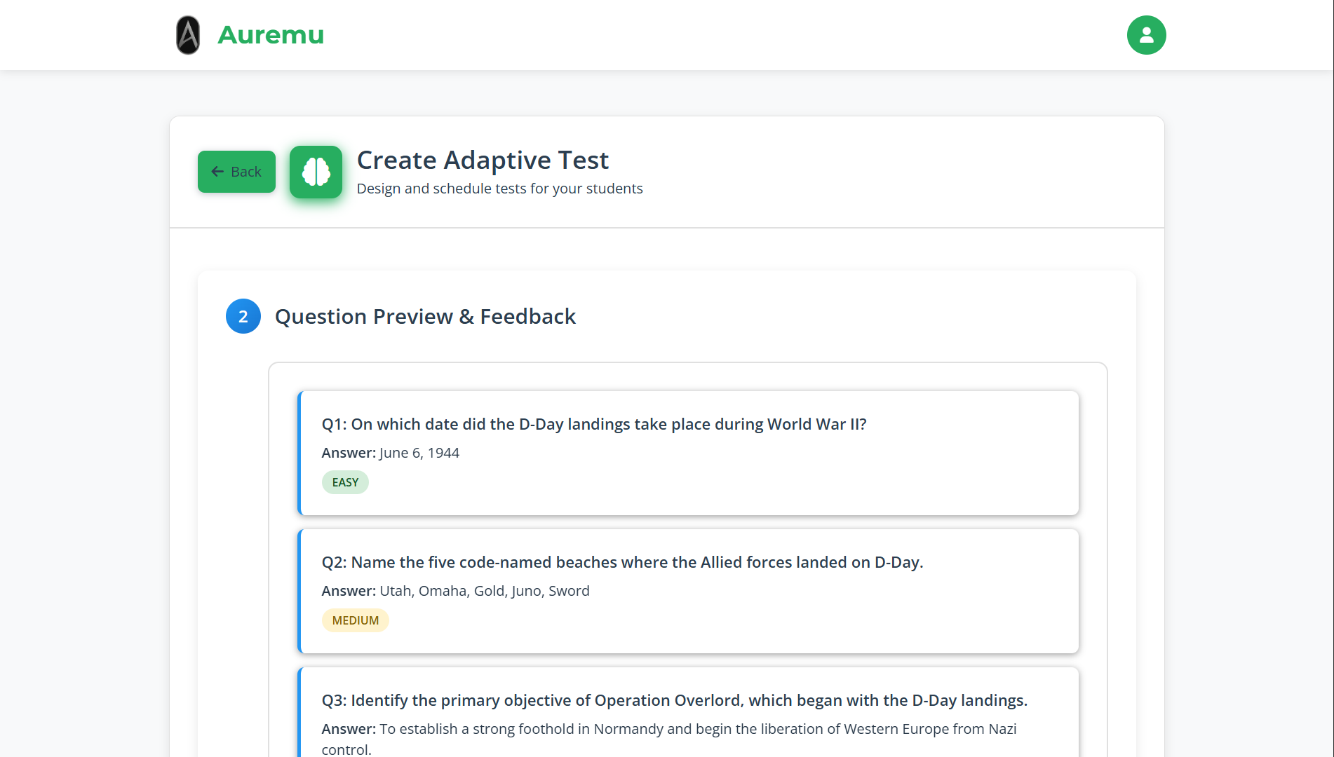AI Generated preview questions as to ensure perfection